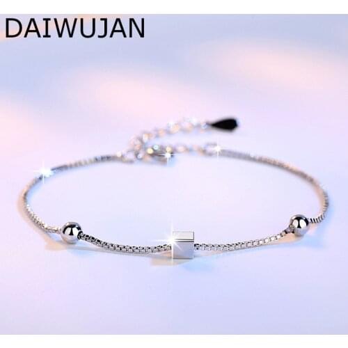 DAIWUJAN High Quality Single Square Stars Charm Bracelet Retro Beads Box Chain Women Bracelets 925 Sterling Silver Jewelry