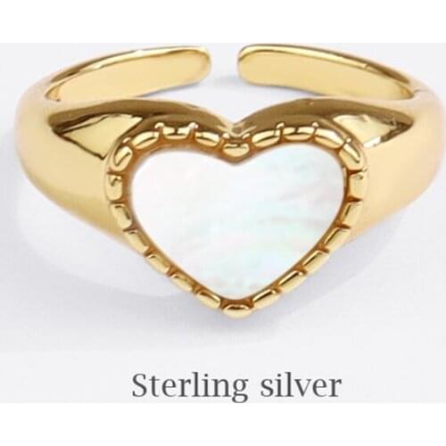 Sole Memory White Shell Romantic Sweet Heart 925 Sterling Silver Female Resizable Opening Rings SRI799