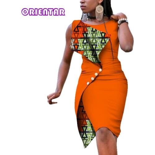Bazin Riche African Dresses for Women 2021 Summer Sleeveless African Print Cotton Dress Lady Elegant Short Dresses Party WY352