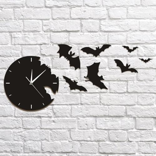 1Piece Contemporary Black Wall Clock The Escape Clock Halloween Bat Silhouette 3D Wall Watch Clock Scary Bat Symbols Home Decor