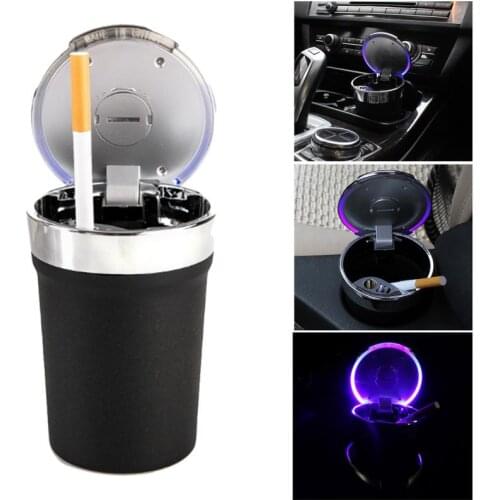 1PC Portable Cylinder Car Ashtray Portable Cigarette Ashtray Smokeless Blue LED Light Indicator Auto Ashtray for Car Holder Cup