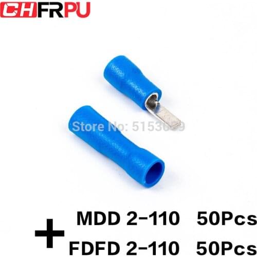 100PCS 2.8mm 16-14AWG FDFD/FDD/MDD 2-110 Female male Insulated Electrical Crimp Terminal for 1.5-2.5mm2 Cable Wire Connector