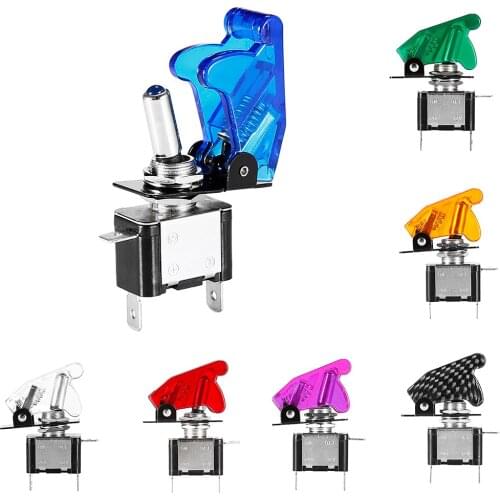 12V 20A Green LED Toggle Switch SPST ON/OFF with Green Cover for Car