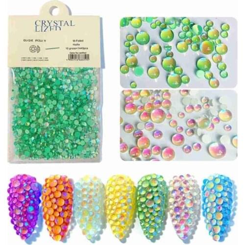 1440Pcs Mix Sizes Mermaid Symphony Beads Magic Pearl Glitter Crystal Decoration Nail Art Rhinestones Manicure Ornaments