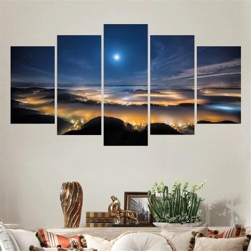 5 Panel White Tree and Blue Background Snow Scenery for Home Living Room Decor High Quality Artwork