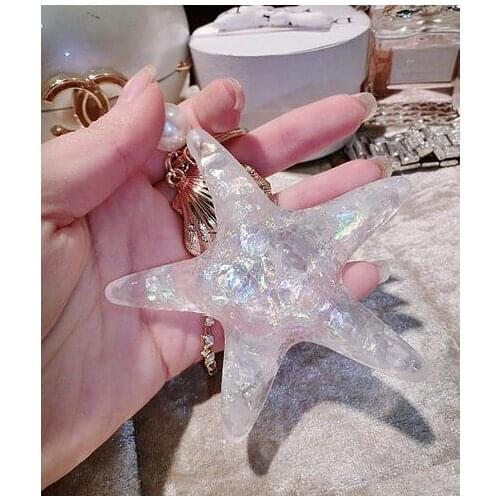 50pcs/lot fedex fastCartoon Sea World Starfish Pearl Shell Keychain KeyRing woman Crystal star Keychain