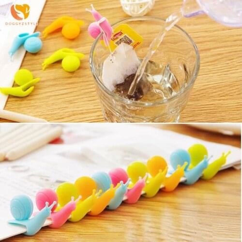 6 Pcs/Set Silicone Tea Clip Squirrel Device Tea Bag Hanging Snail Mug Cup Clip Tea Infuser Label Hanging Bag Color Randomly