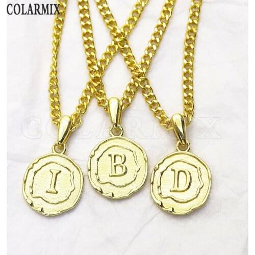8Pcs Letter pendants necklace gold necklace Round pendant Alphabet necklace jewelry wholesale women jewelry gift 9814