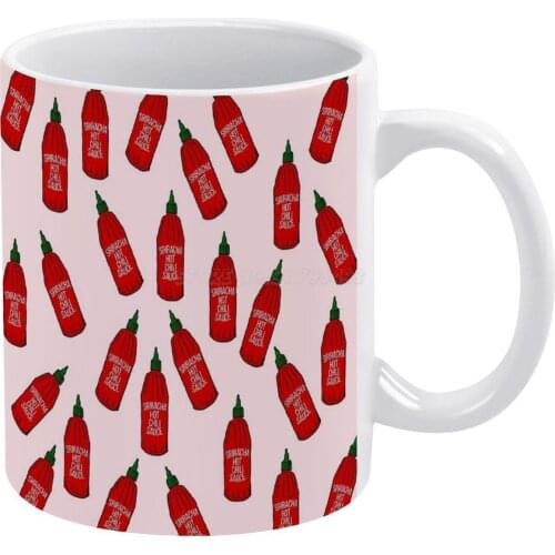 Bottles White Mug Ceramic Mug Creative Mug Green Red Pink Lover Funny Funny Sriracha Sauce Condiments Spicy