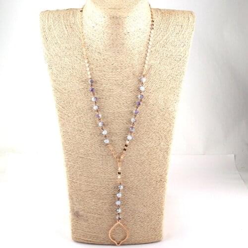 Free Shipping Fashion Bohemian Jewelry Crystal and Flat Chain Connect Shaped Pendant Necklaces Women Ethnic Necklace