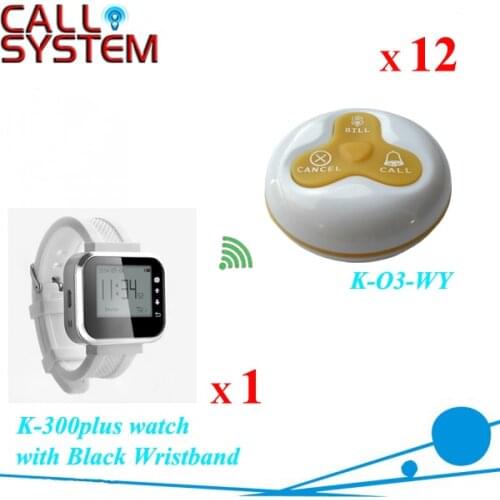 3-key call buttons Wireless service paging system watch receiver work with 12pcs table buzzer