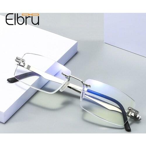 Elbru Ultralight Anti Blue Light Reading Glasses Square Rimless Clear Presbyopia Eyeglasses For Women And Men Diopters +1.0 +4.0