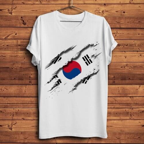 3d vision South Korea Flag inside tearing tshirt men summer new white short sleeve homme casual t shirt unisex streetwear tee
