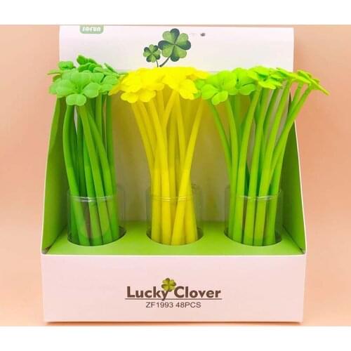 48 pcs/lot Four-leaf clover Gel Pen Cute Silicone 0.5mm Black Ink signature pen School writing Supplies Stationery gift
