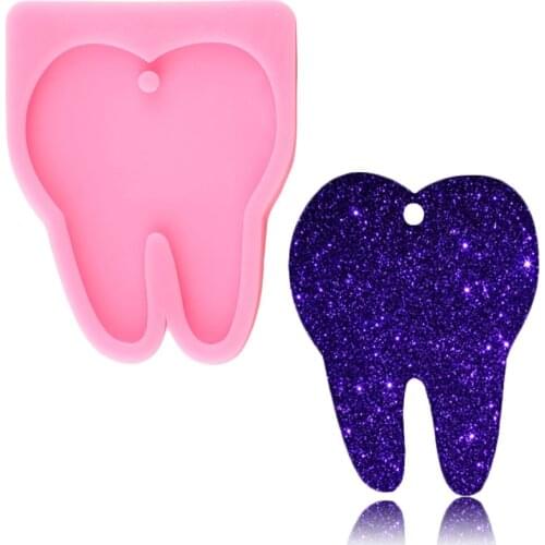 Glossy Tooth Shape Silicone Mold Epoxy Resin Keychain Molds Polymer Clay Pendant Earrings Mould Jewelry Making Necklace Moulds
