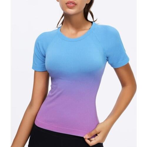 Gradient Sports T-shirt Women Seamless Fashion Gym Running Fitness Shirts Quick-Dry Short-Sleeve Yoga Workout Tops Sport Shirt