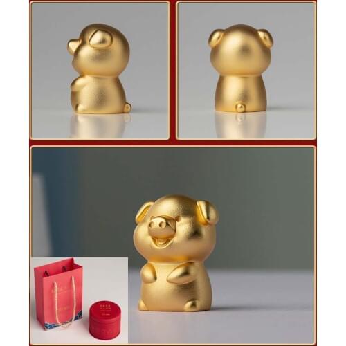 CHINA Foreign Business Gift Limited Edition Mascot Talisman Auspicious GOOD LUCK 24K gold-plating Zodiac pig animal carving ART