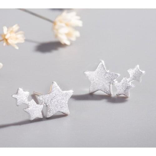 Korean Fashion Brushed Star Stud Earrings Jewelry Girl Gift Simple Three Five-pointed Star Earrings for Women Accessories