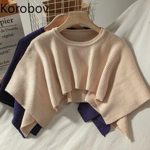 Korobov Korean Vintage Office Lady Women Sweaters Preppy Style O Neck Pullovers Autumn Winter Solid Elegant Sueter Mujer