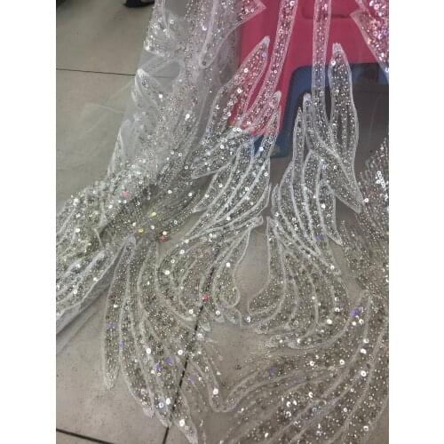 African Net Lace Fabric High Quality ZH-3888816 Lace Nigerian Lace Fabrics with beads and sequins French Tulle Lace Material