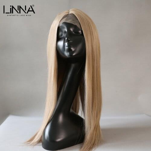 LINNA Synthetic Lace Wigs For Women Long Straight Brown Blonde Cosplay Wigs 26 Inch Swiss Lace Hair High Temperature Fiber Wig