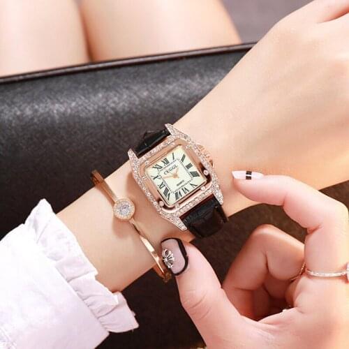 Fashion Diamond Square Case Ladies Belt Watch Student Roman Numeral Water Diamond British Ladies Watch