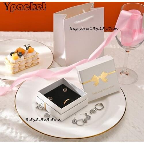 Square jewelry organizer box Engagement Ring For Earrings Display PU Gift Box Holder Black Clamshell jewelry gift Carrying Boxes