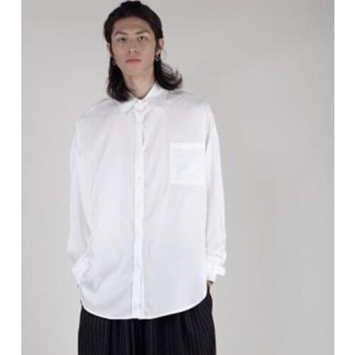 Mens White Shirt Spring And Autumn New Lapel Pure Color Simple Leisure Long Sleeve Shirt Fashionable Single Pocket Design