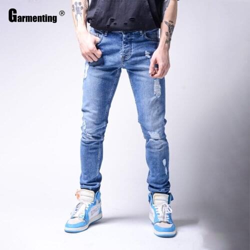 Men Jeans Demin Pants Spring Autumn Trendy 2021 New Patchwork Hole Ripped Male Sexy Jean Trousers Slimming Bottom Skinny Pant