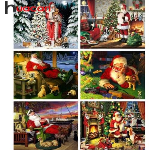 Huacan 5D DIY Diamond Painting Cross Stitch Santa Claus Diamond Mosaic Embroidery Beads Sets Cartoon Christmas Decoration