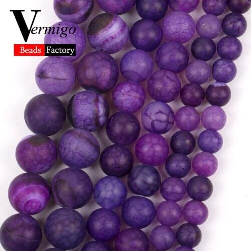 Natural Dull Polished Matte Purple Dragon Veins Agates Stone Round Beads for Jewelry Making 6/8/10mm Frost Beads diy Bracelets