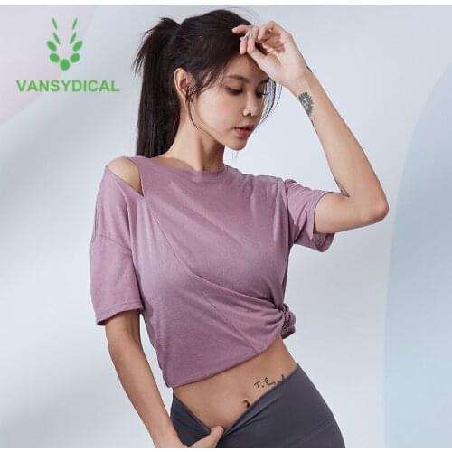 New Women Summer Sports Running T-shirts Open Shoulder Gym Yoga Shirts Short Sleeve Loose Fitness Training Workout Sportswear