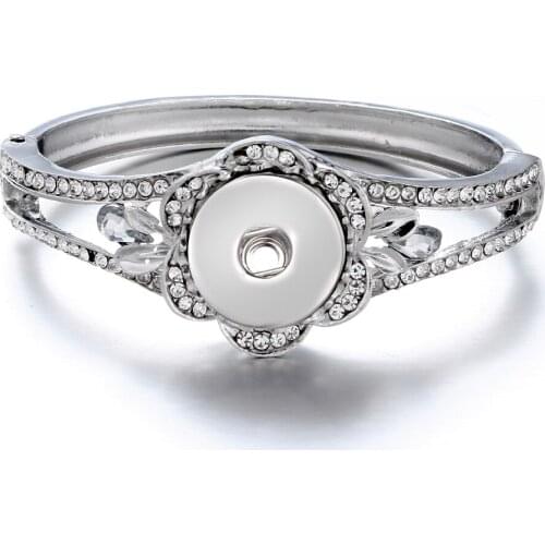 New SG0165 Fashion silver color crystal flower snap Bracelet bangle fit 18MM snap button jewelry wholesale