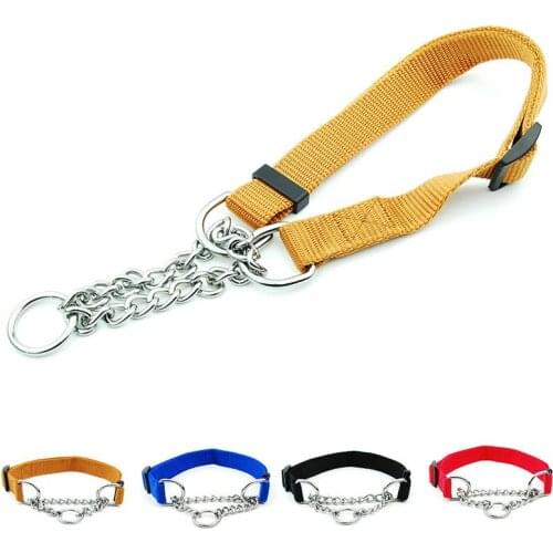 Martingal Dog Collar with Welded Link Chain Pet Nylon Slip Pinch Collar Dog Training Accessories Adjustable Collar for Large Dog