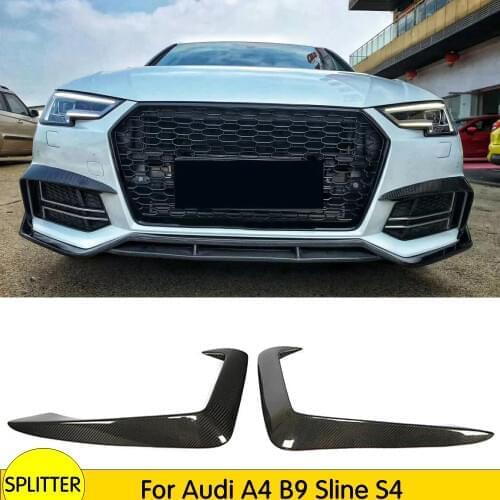 For Audi A4 S4 B9 2017 2018 2019 Car Racing Carbon Fiber Front Fog Headlight Cover Eyelid Eyebrow Cover Vent Trims