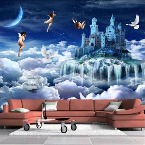 Custom modern 3d photo non-woven mural wallpaper fantasy castle angel Aegean scenery TV background wall for kids room