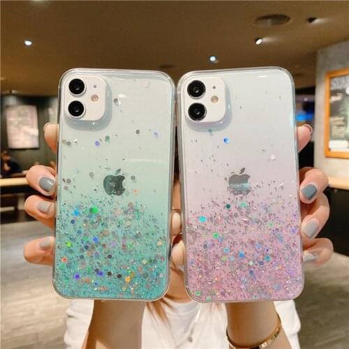 For iPhone 11 Clear Glitter Case For iPhone 12 Pro Max 11 Pro Max XS Max XR X 7 8 Plus 12 Mini SE 2020 Fashion Soft TPU Fundas
