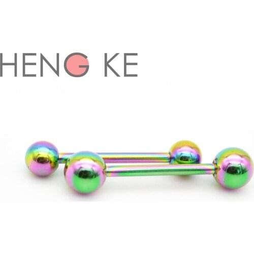 Rainbow Straight Barbell Tongue Bar Rings 316L Surgical Steel Titanium Body Piercing Jewelry Fashion Stud 14G 16mm Rock Punk