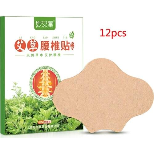 SHARE HO 12pcs Waist Moxa Plaster Self Warming Chinese Moxibustion Wormwood Sticker Patches Lumbar hyperplasia prominence