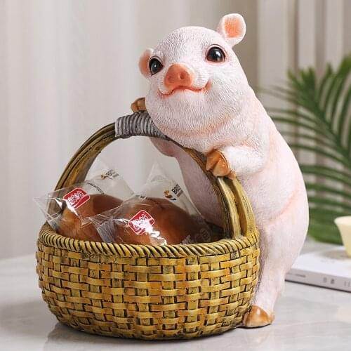 Cute Animal Sculpture Key Storage Box Piggy Kitten Puppy Cows Statue Wntrance Modern Home Decoration Accessories for Living Room