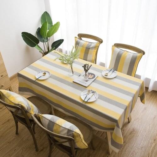 Nordic Style Striped Cotton And Linen Tablecloth Simple Stripes Gradient Rectangular Party Wedding Home Coffee Table Tablecloth