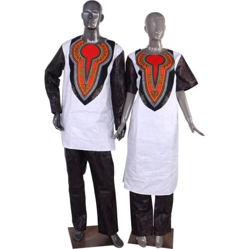 In stock Dashiki African Suit For couple Bazin African Wax Print dress & men suit Fashion cotton Africa clothing ST164