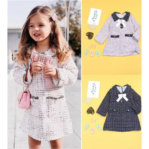 Spring Autumn Kids Baby Girls Dress 1-6 Year Zip Up Plaid Printed Bow Coat Party Dresses Clothe Outerwear Outfits