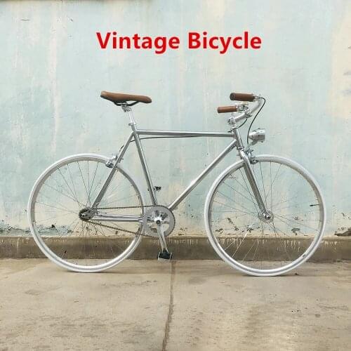 Vintage 700C Road Bicycle Women Sliver 48cm 52cm Carbon Steel Frame With Light Single Speed Bike Lady Cycling 23C Tires V Brakes