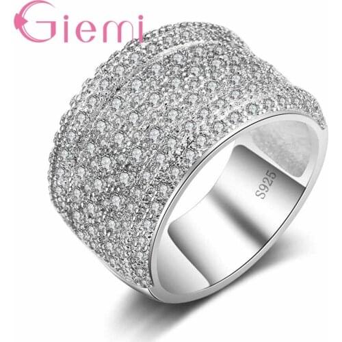 Hot Sale Wide Ring Wholesale Original 925 Sterling Silver Brand Jewelry Fashion Crystal Bague for Women Wedding