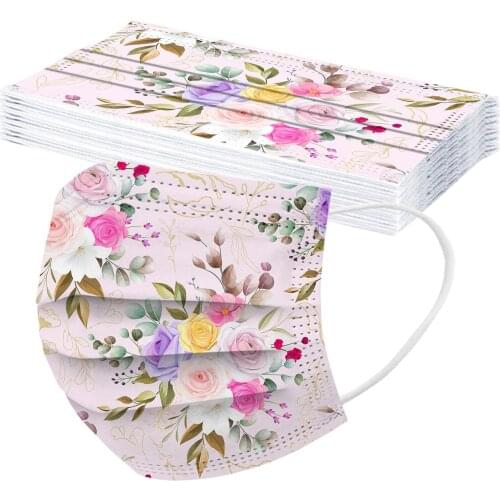 10-50pcs Adult Disposable Mask Rose Printed 3 Layer Hygiene Mouth Mask Earloop Personal Masks Mascarillas Halloween Cosplay