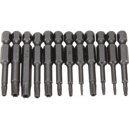 12pcs/set 1/4" 50mm Long Magnetic Torx Electric Screwdriver Bits Set T5-T40 DIY