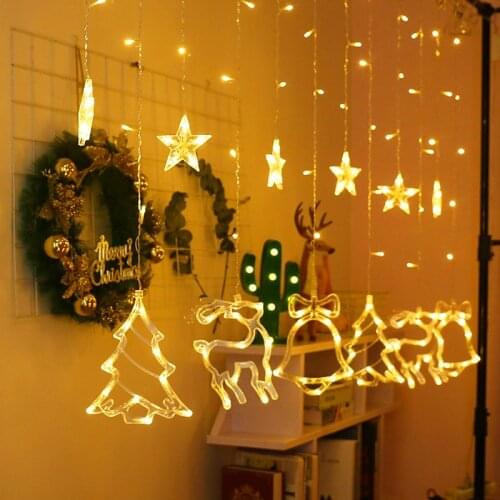 3Meter 2021 Christmas LED Light Curtain Garland Christmas Tree Elk Light Pendant Chain Xmas Navidad Indoor Decorations for Home