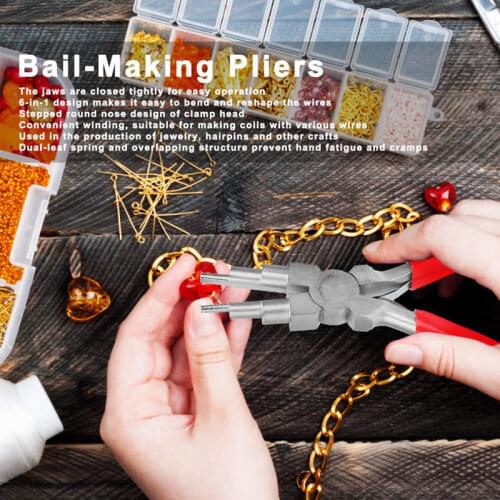 3Pcs Bail Making Pliers Set 6-Section Jewelry Pliers+ Flat Nose Nylon Pliers +5 Inch Toothless Curved Nose Pliers