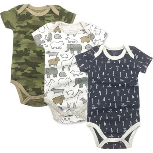 3 piece/lot 100%cotton Newborn Baby bodysuit Wholesale New Summer Baby Boys bodysuit Animal style Short Sleeve infant Baby cloth